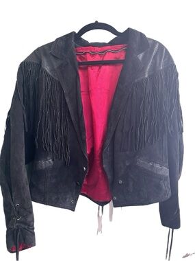 BLACK LEATHER AND SUEDE FRINGE JACKET